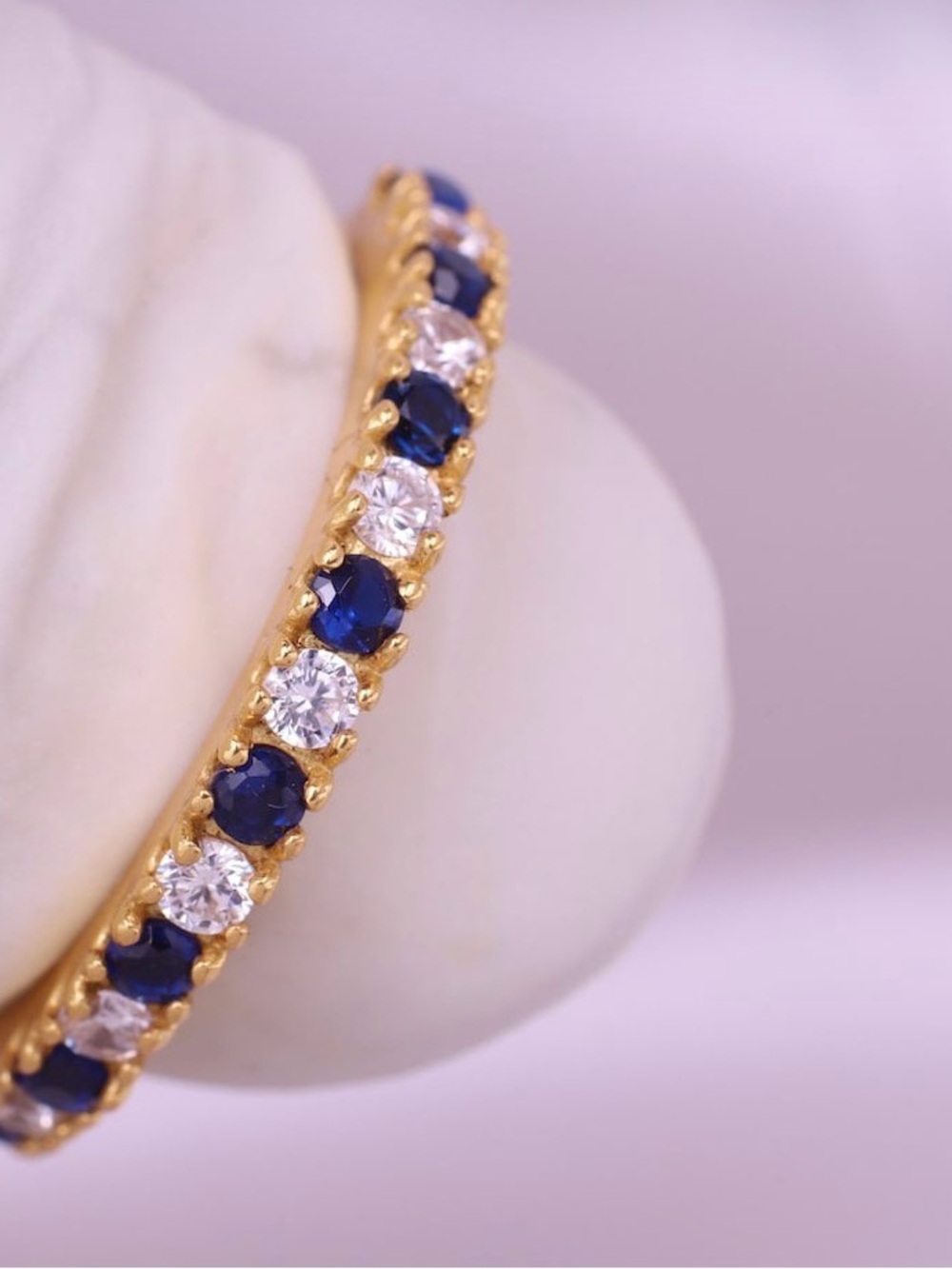 Classic Blue Sapphire and cz Diamond Sterling  - Elegant Band ring 
 Gold - Picture 4 of 5